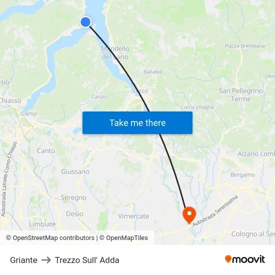 Griante to Trezzo Sull' Adda map