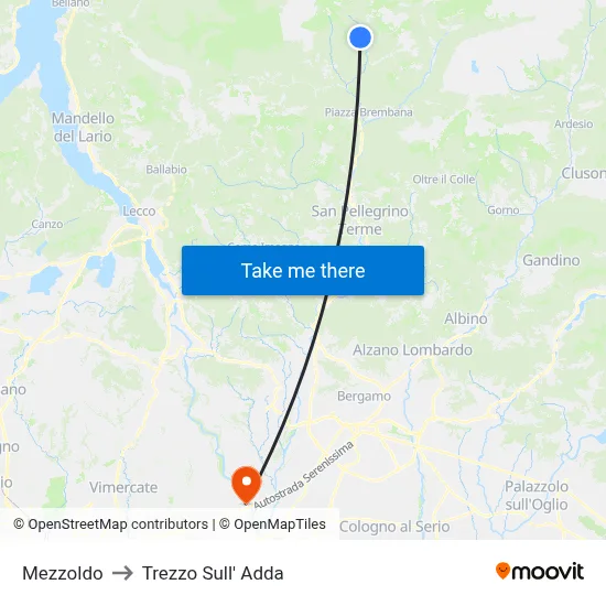Mezzoldo to Trezzo Sull' Adda map