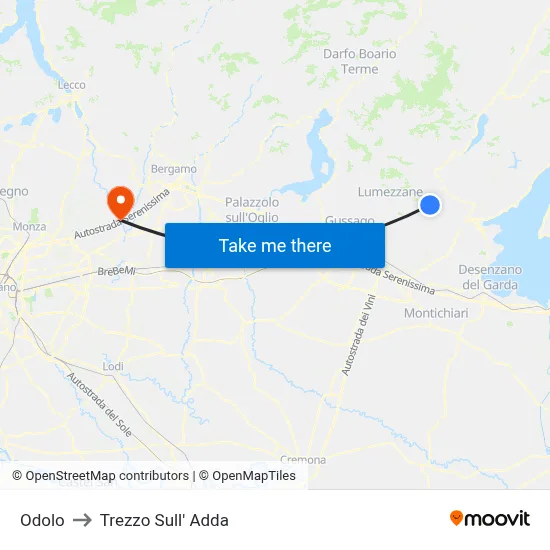 Odolo to Trezzo Sull' Adda map