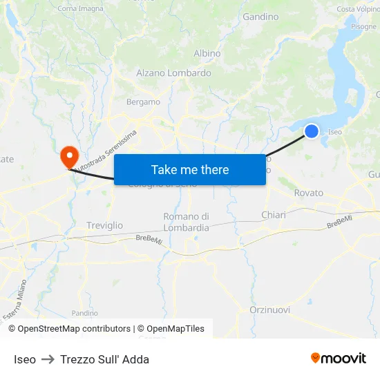 Iseo to Trezzo Sull' Adda map