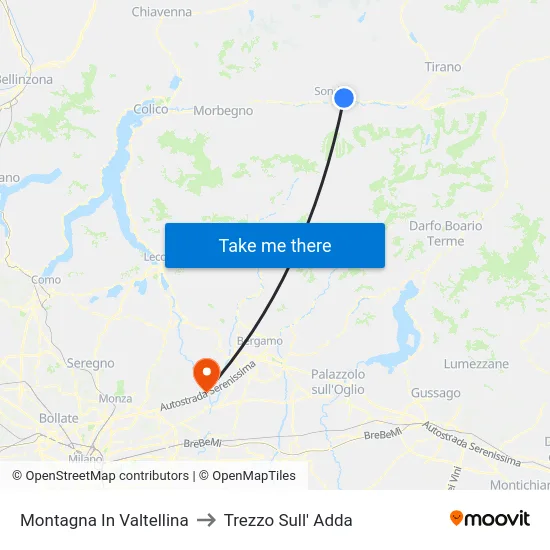 Montagna In Valtellina to Trezzo Sull' Adda map