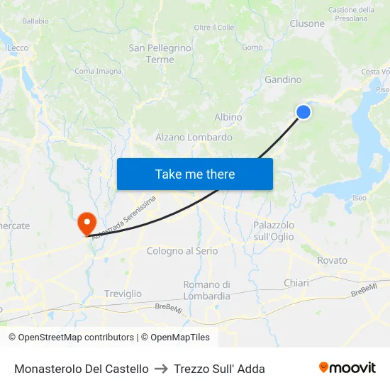 Monasterolo del Castello to Trezzo Sull' Adda map