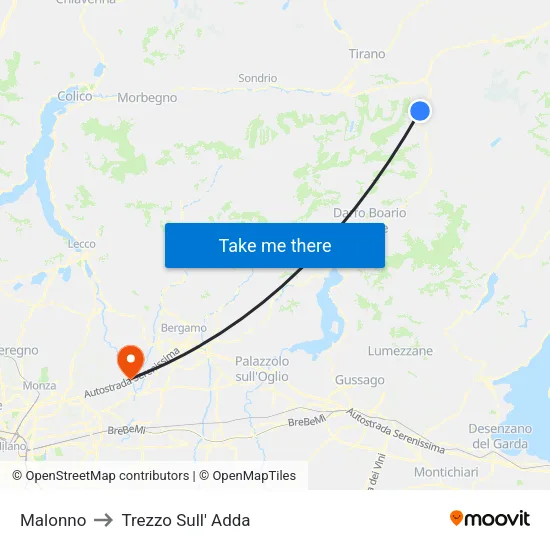 Malonno to Trezzo Sull' Adda map