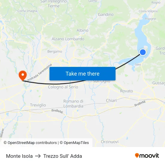 Monte Isola to Trezzo Sull' Adda map