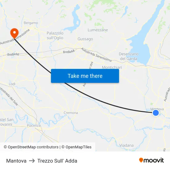 Mantova to Trezzo Sull' Adda map