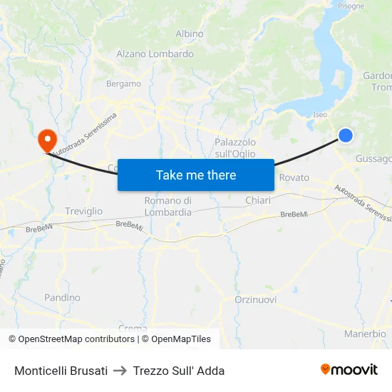 Monticelli Brusati to Trezzo Sull' Adda map