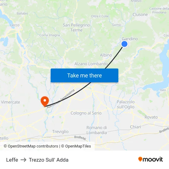 Leffe to Trezzo Sull' Adda map