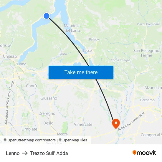 Lenno to Trezzo Sull' Adda map