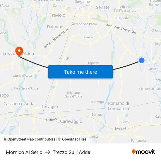 Mornico Al Serio to Trezzo Sull' Adda map