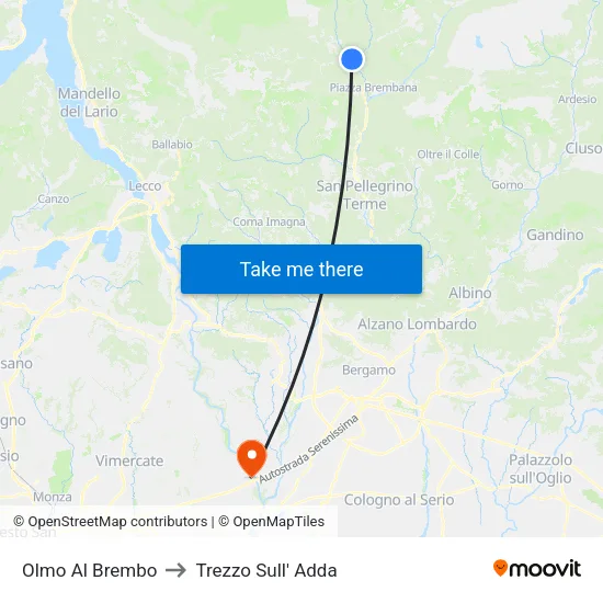Olmo Al Brembo to Trezzo Sull' Adda map