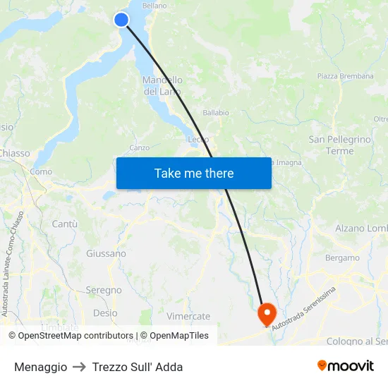Menaggio to Trezzo Sull' Adda map