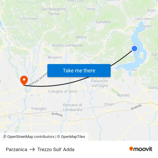 Parzanica to Trezzo Sull' Adda map