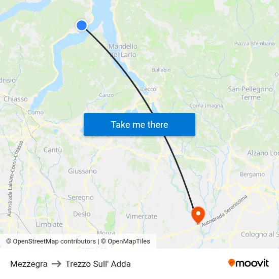 Mezzegra to Trezzo Sull' Adda map