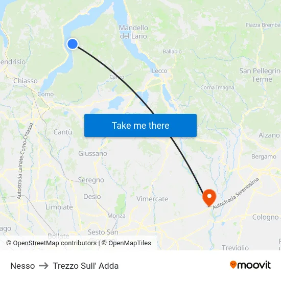 Nesso to Trezzo Sull' Adda map