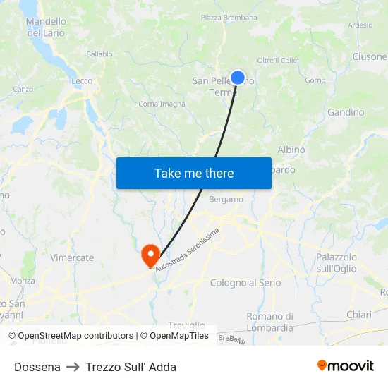 Dossena to Trezzo Sull' Adda map