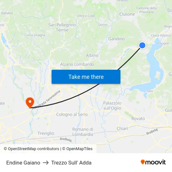 Endine Gaiano to Trezzo Sull' Adda map