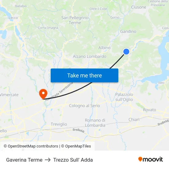 Gaverina Terme to Trezzo Sull' Adda map