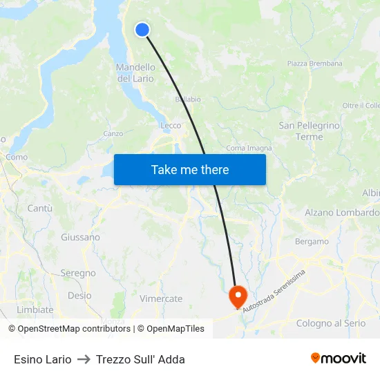 Esino Lario to Trezzo Sull' Adda map