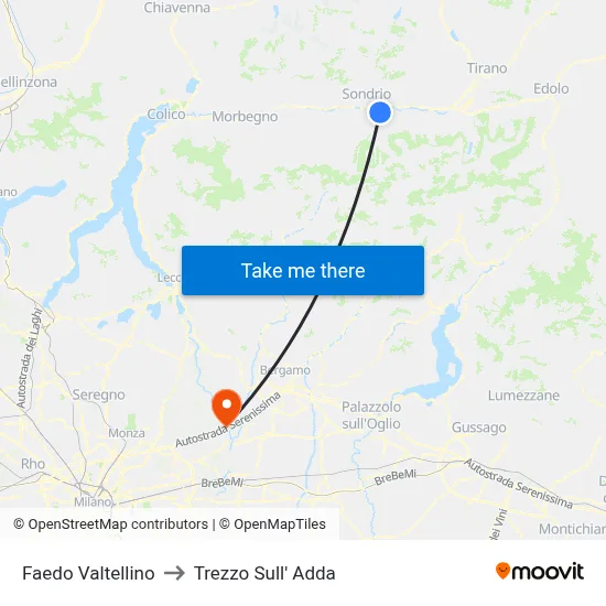 Faedo Valtellino to Trezzo Sull' Adda map