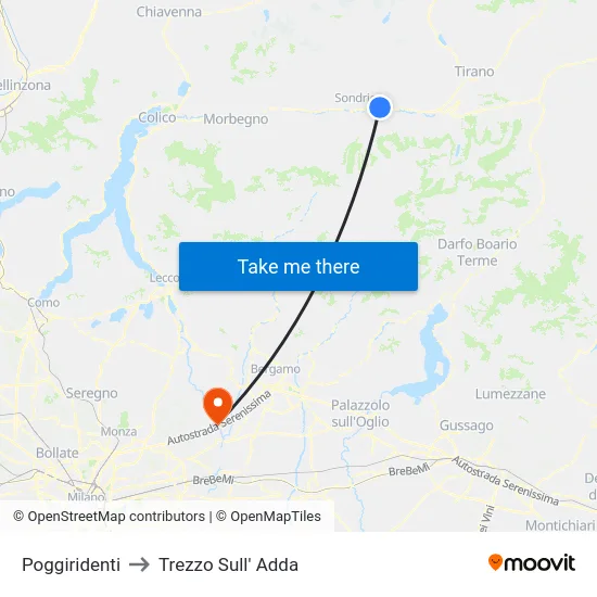 Poggiridenti to Trezzo Sull' Adda map