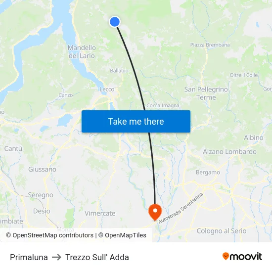 Primaluna to Trezzo Sull' Adda map