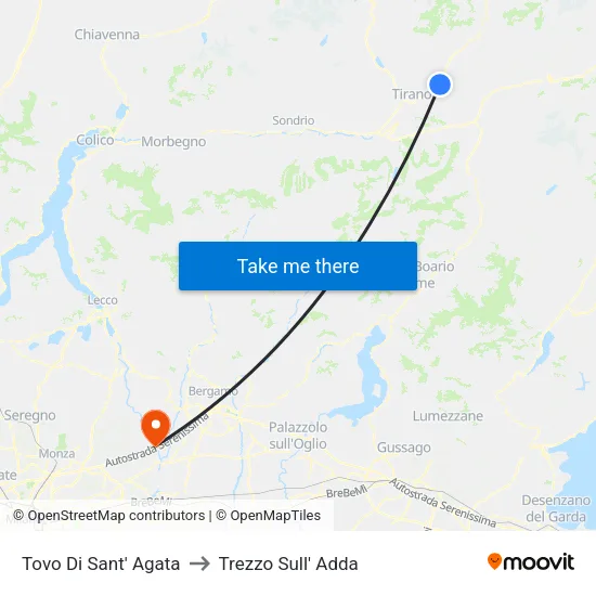 Tovo di Sant'Agata to Trezzo Sull' Adda map