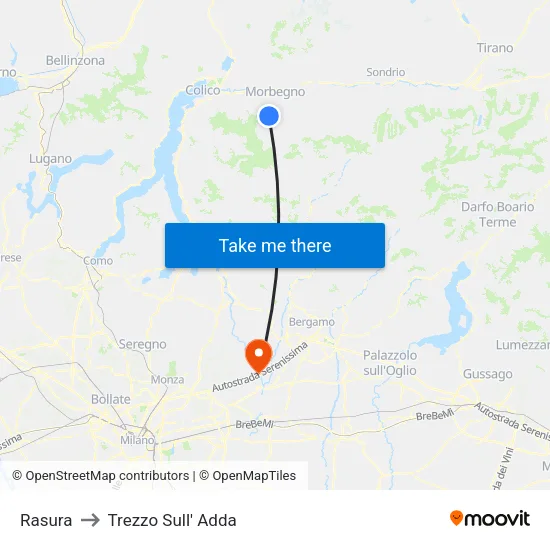 Rasura to Trezzo Sull' Adda map