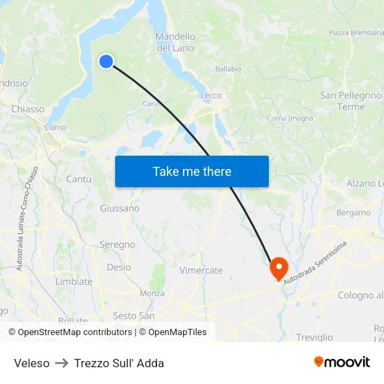 Veleso to Trezzo Sull' Adda map