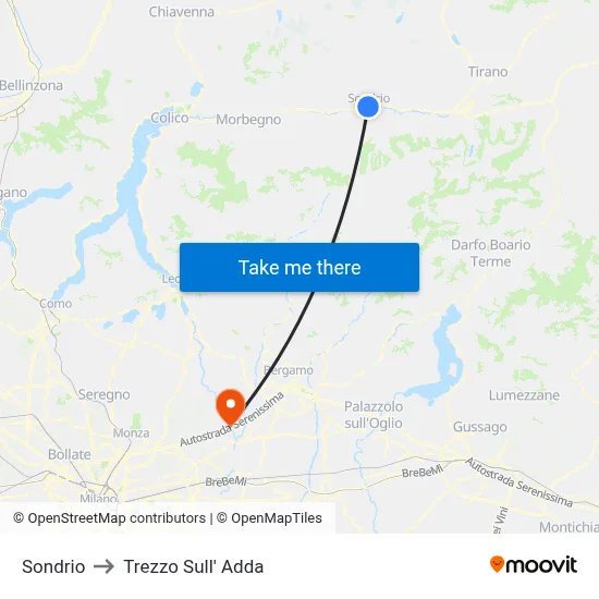 Sondrio to Trezzo Sull' Adda map