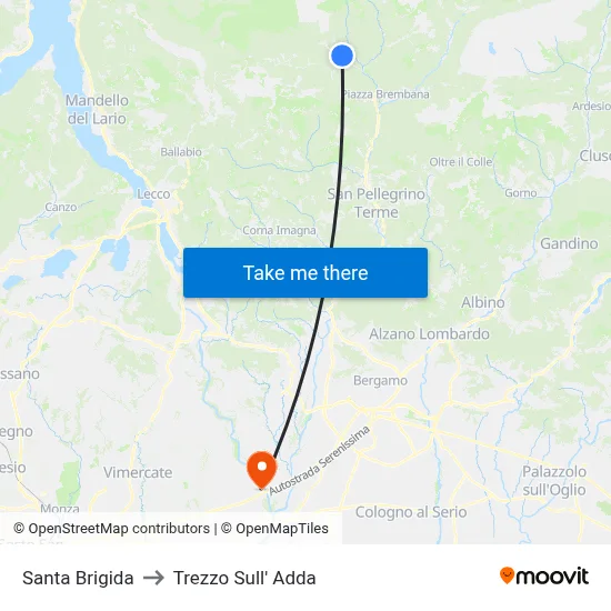 Santa Brigida to Trezzo Sull' Adda map