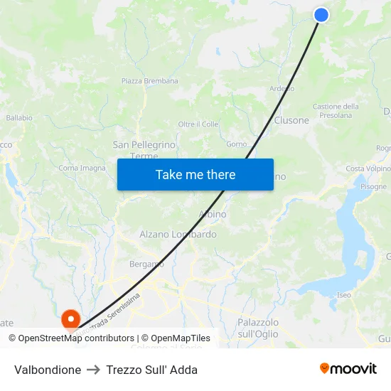 Valbondione to Trezzo Sull' Adda map