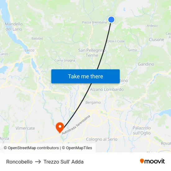 Roncobello to Trezzo Sull' Adda map