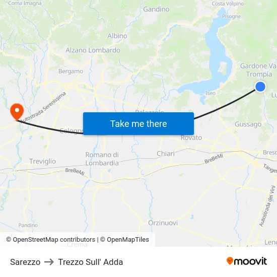 Sarezzo to Trezzo Sull' Adda map