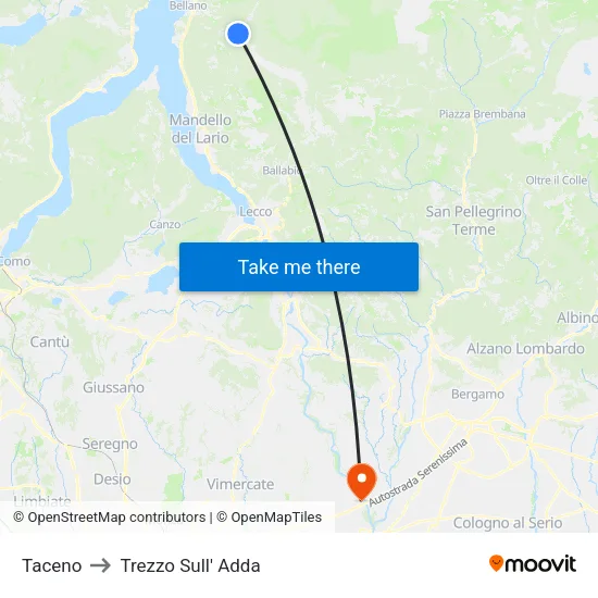 Taceno to Trezzo Sull' Adda map