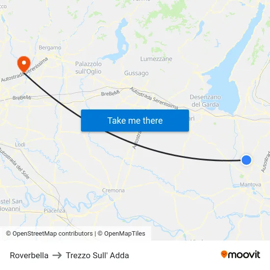 Roverbella to Trezzo Sull' Adda map