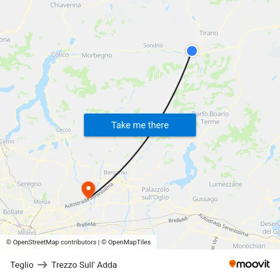 Teglio to Trezzo Sull' Adda map
