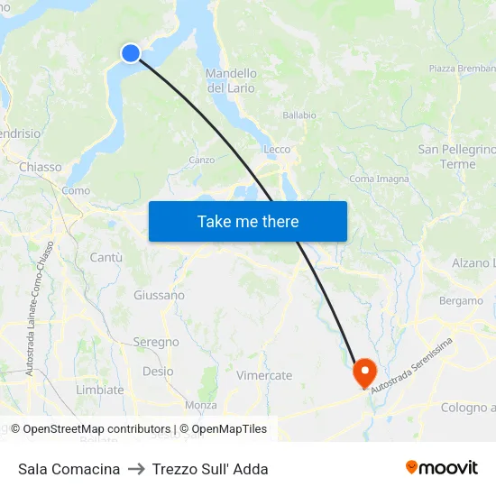 Sala Comacina to Trezzo Sull' Adda map