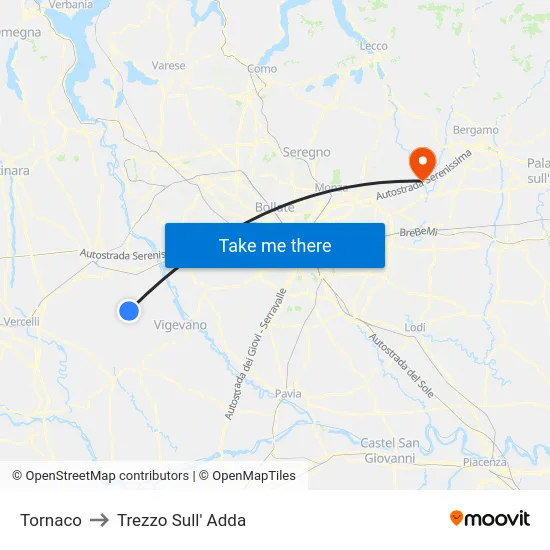Tornaco to Trezzo Sull' Adda map