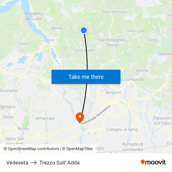 Vedeseta to Trezzo Sull' Adda map