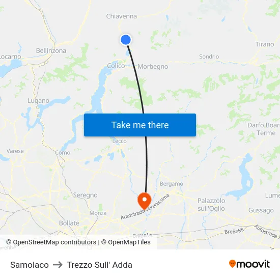 Samolaco to Trezzo Sull' Adda map