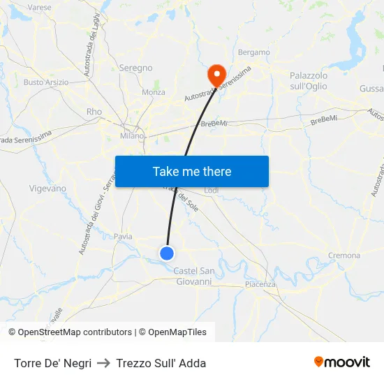 Torre De' Negri to Trezzo Sull' Adda map
