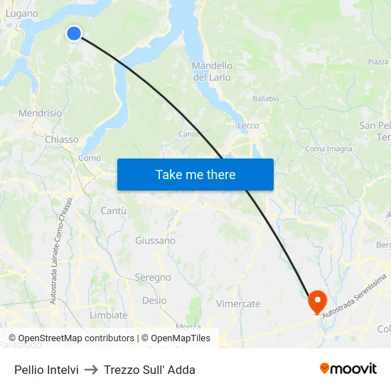 Pellio Intelvi to Trezzo Sull' Adda map