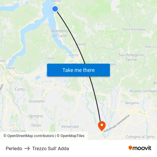 Perledo to Trezzo Sull' Adda map