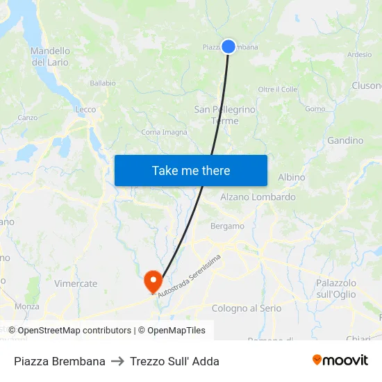 Piazza Brembana to Trezzo Sull' Adda map