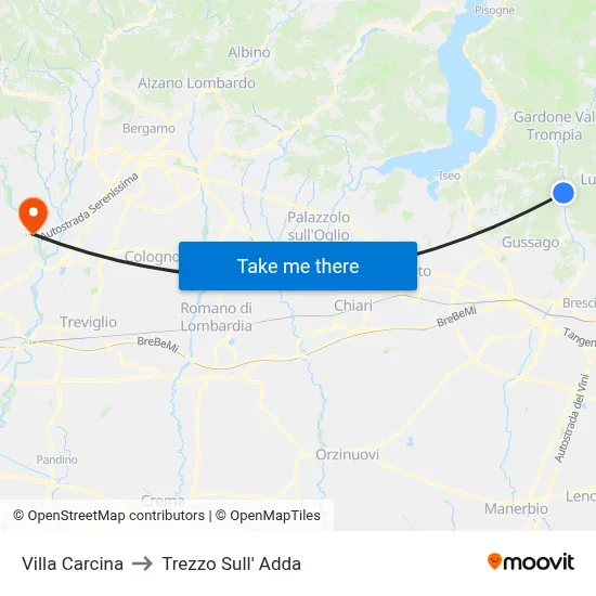 Villa Carcina to Trezzo Sull' Adda map