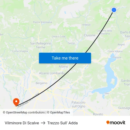 Vilminore Di Scalve to Trezzo Sull' Adda map