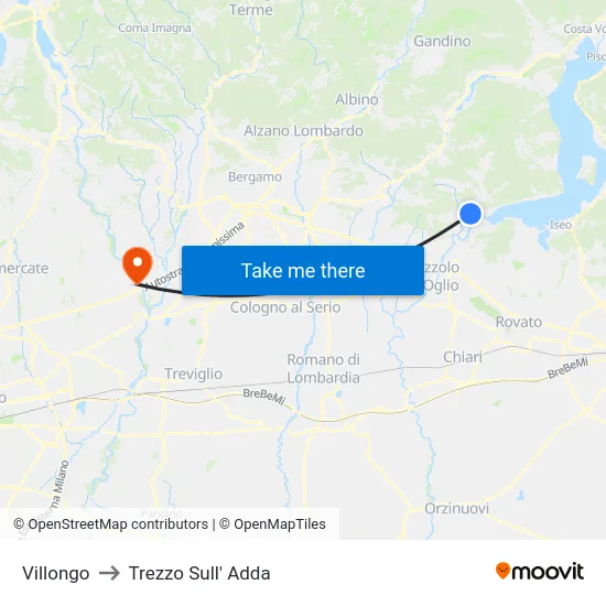 Villongo to Trezzo Sull' Adda map