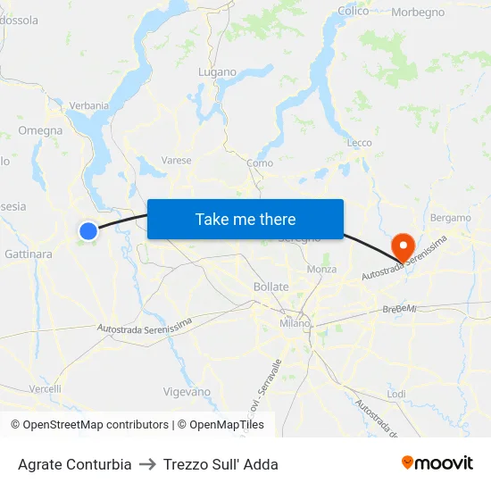 Agrate Conturbia to Trezzo Sull' Adda map
