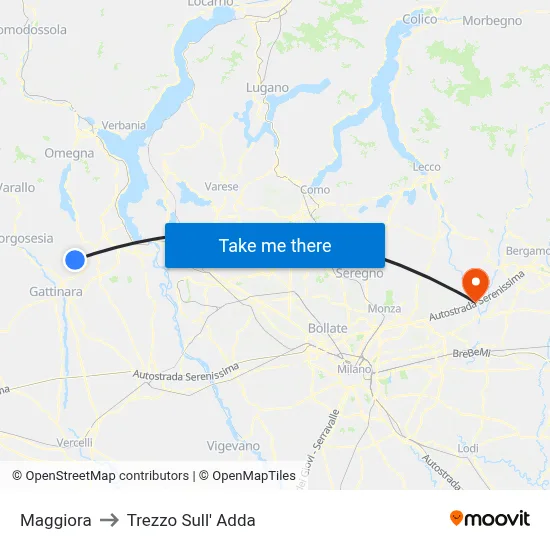Maggiora to Trezzo Sull' Adda map