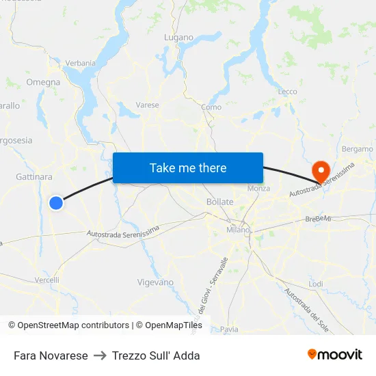 Fara Novarese to Trezzo Sull' Adda map